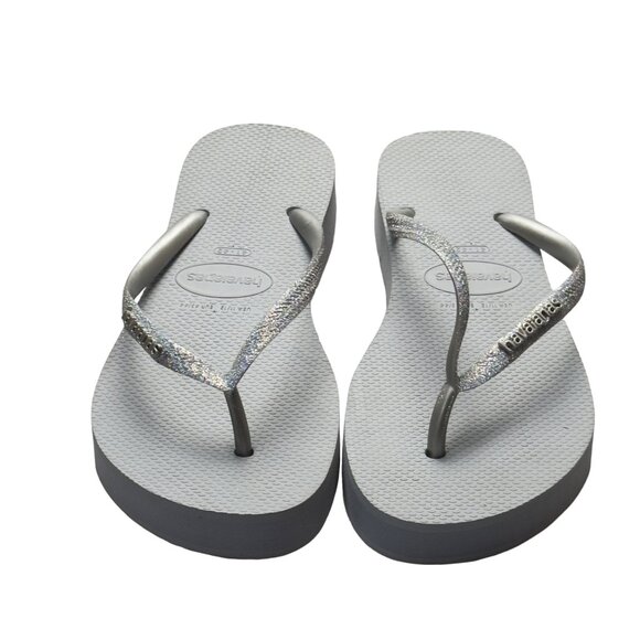 Women’s Shoes HAVAIANAS Gray Flip Flops Flat Rubber Glitter Straps Size Eu 41/44 - Picture 10 of 10